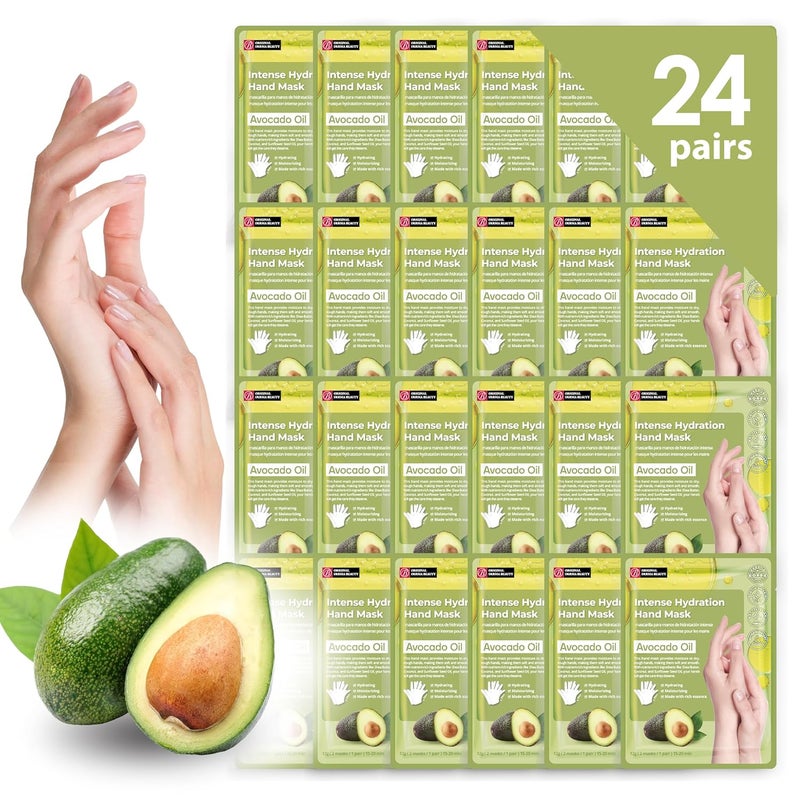innerest 24 Pairs Original Derma Beauty Hand Mask Bulk, Moisturizing Hand Gloves for Dry Hands, Nail Care Essential (Avocado) - Image 1